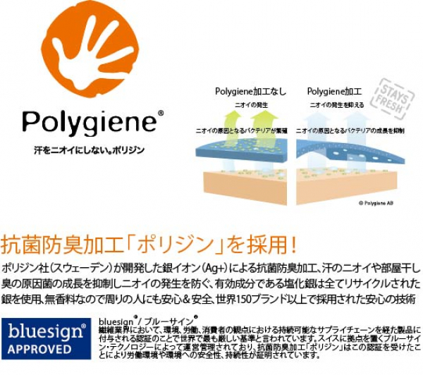 ポリジン ＆クールコア Ｗ高機能素材使用のコンプレッションウェア