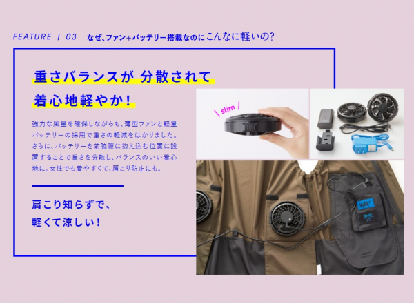 膨らみを抑えたＷＳＰ空調服ベスト
