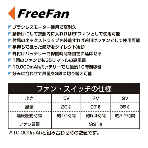 手軽にファン付きウェアになるフリーファン